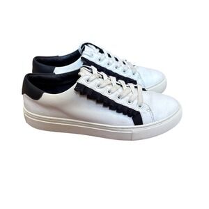 Tory‎ Sport Ruffle Sneakers Women White Navy Blue Leather Low Top SIZE 5.5M